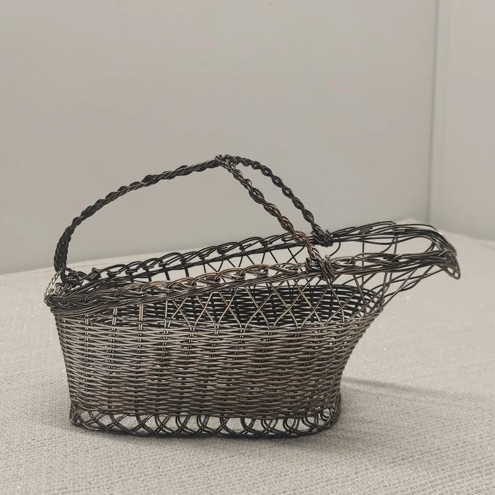 Vintage Silver Plated Wine Bottle Basket French Style Wire Carrier Twist Handle